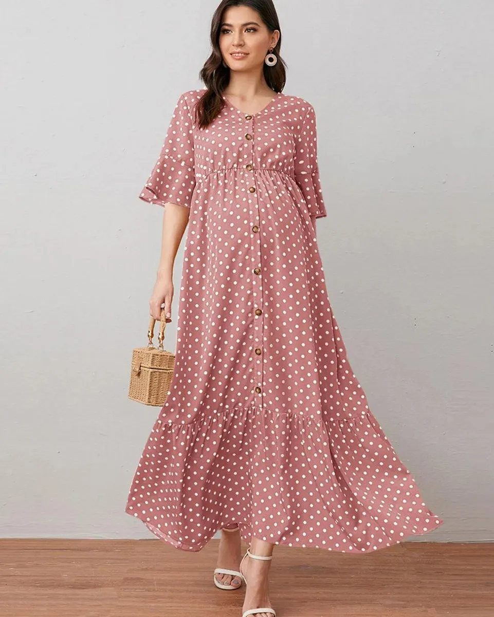 Stylish Pink Maternity Dress